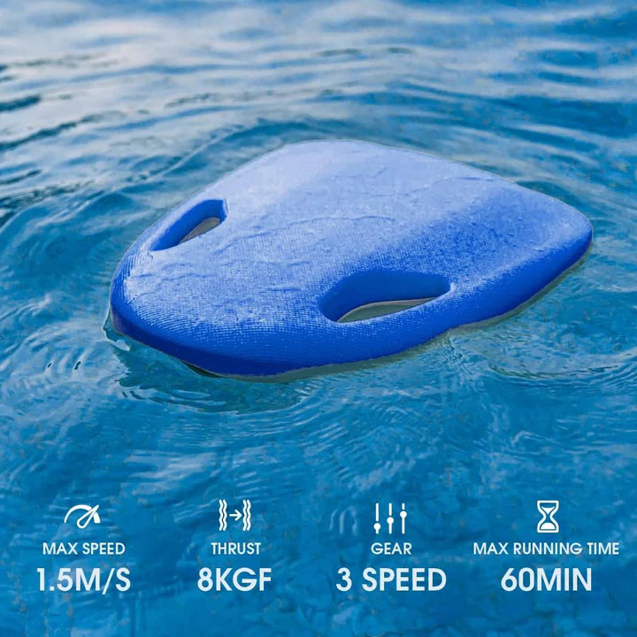 Blue Asiwo Mako electric kickboard floating on the water