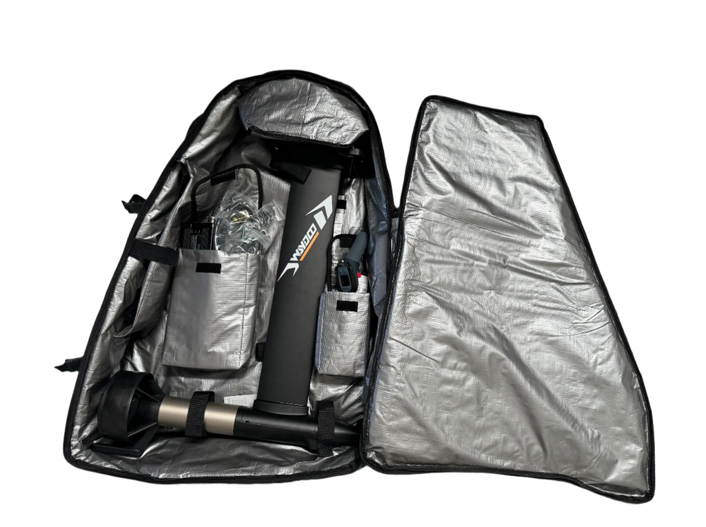 Waydoo Flyer EVO black mast bag shown with equipment for illustration; equipment not included