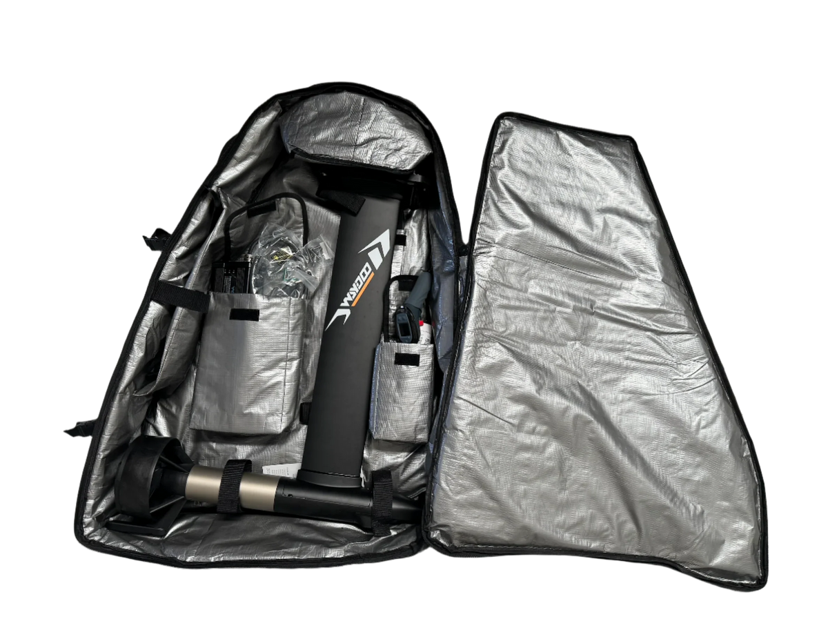 Waydoo Flyer EVO black mast bag shown with equipment for illustration; equipment not included
